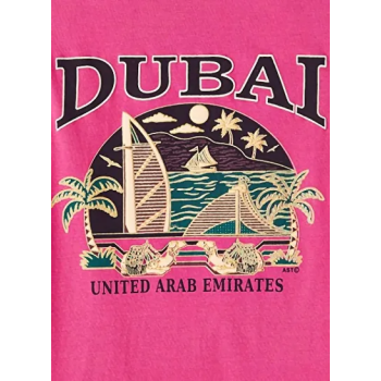 Dubai Souvenir Special Premium Printed Unisex Round Neck Short Sleeve Fuchsia Tshirt