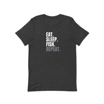 Eat Sleep Fish Repeat Printed Fishing Dark Grey Unisex Crew Neck Tshirt
