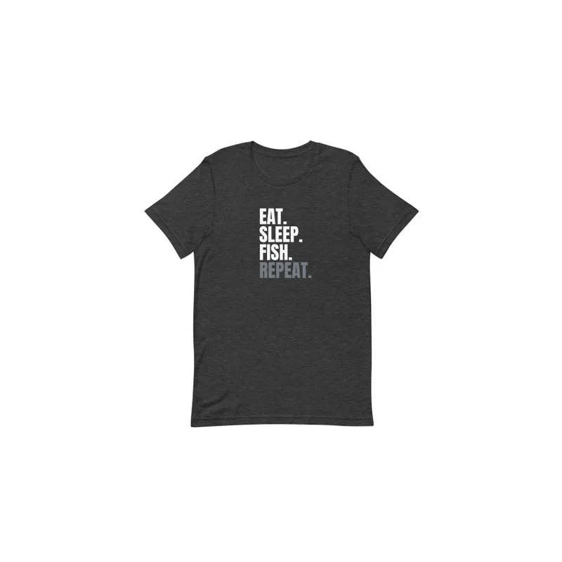 Eat Sleep Fish Repeat Printed Fishing Dark Grey Unisex Crew Neck Tshirt