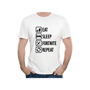 Eat Sleep Fortnite Repeat Printed Tshirt WhiteBlack