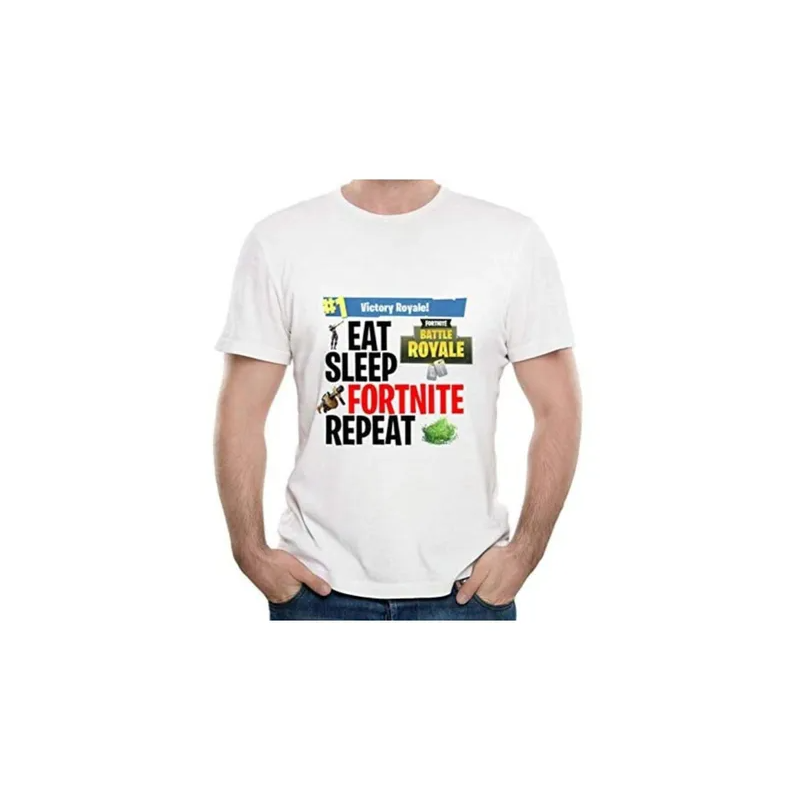 Eat Sleep Fortnite Repeat Tshirt Victory royale round collar white Tshirt