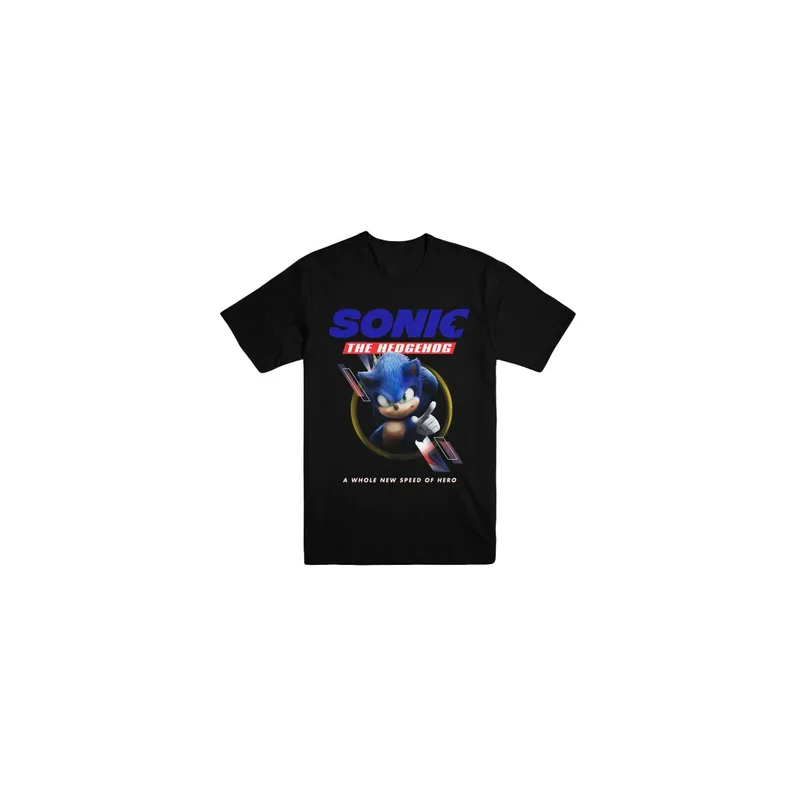 New Printed sonic character running for unisex black top t-shirt