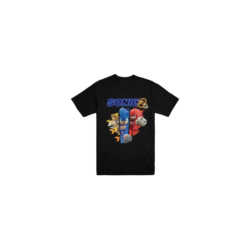 New Printed Sonic 2 Character Running Unisex Black Tee Top