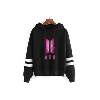 New spring and autumn group BTS Pin Logo sweater Top Hoodie for Unisex Adult Black
