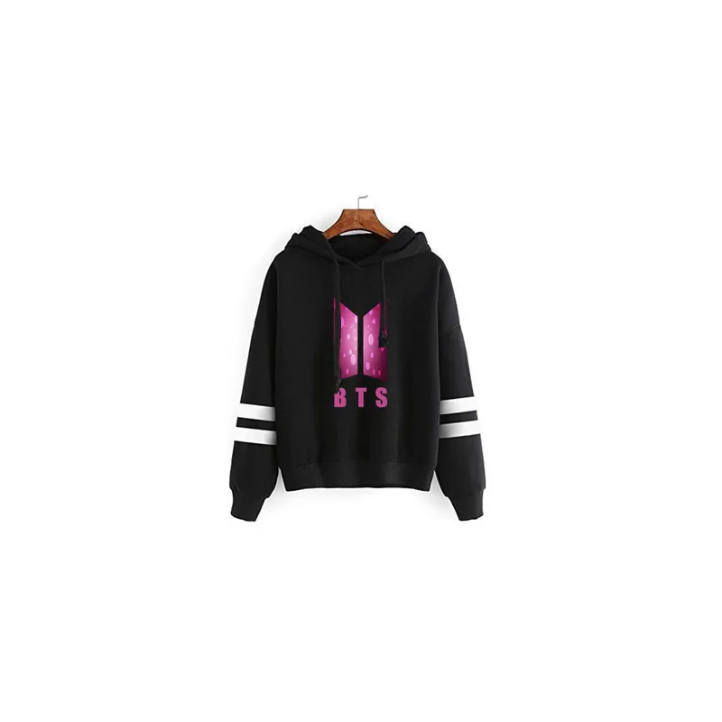 New spring and autumn group BTS Pin Logo sweater Top Hoodie for Unisex Adult Black