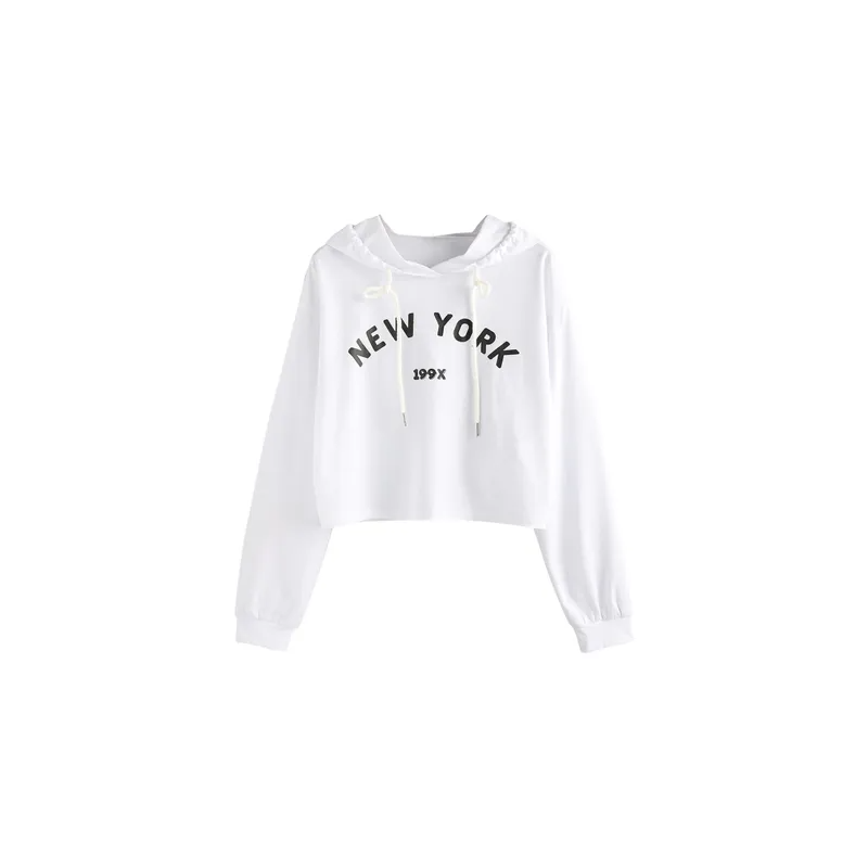 New York Printed Woman's Trending Crop Top Hoodie 2XL