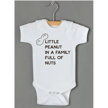 Newborn Infant Baby Short Sleeve Little Peanut In A Family Full Of Nuts Printed Bodysuit Romper Outfits