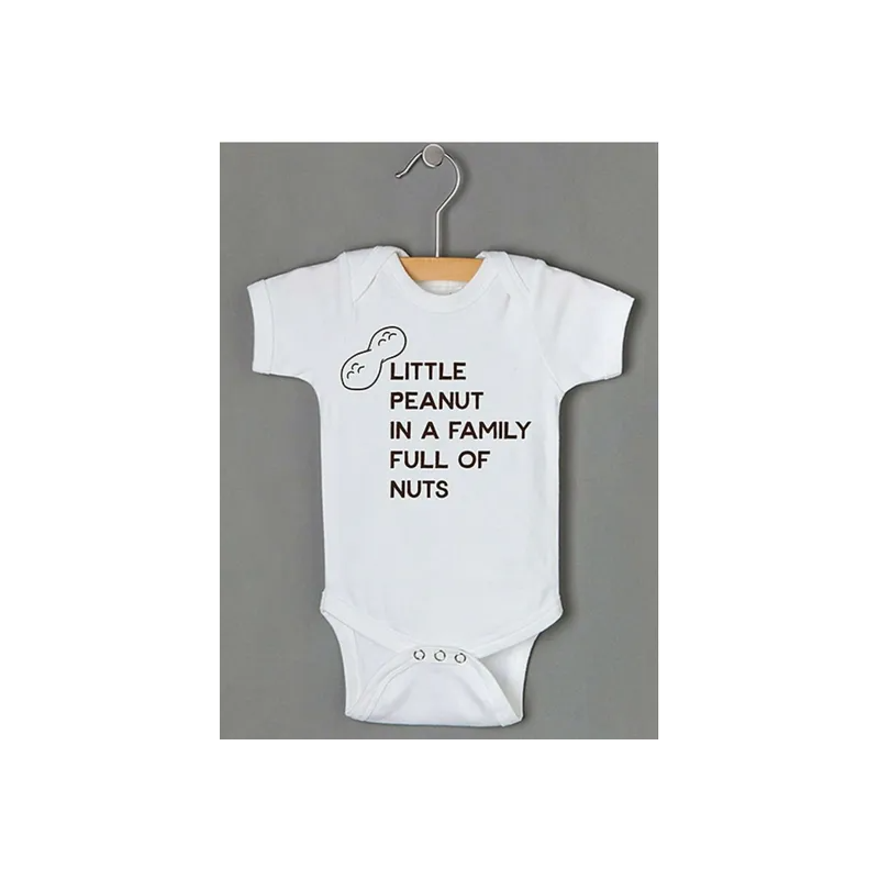 Newborn Infant Baby Short Sleeve Little Peanut In A Family Full Of Nuts Printed Bodysuit Romper Outfits