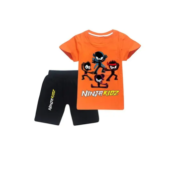 Ninja Kids Cartoon Unisex Summer Short Sleeve Orange T-Shirt Black Shorts Set