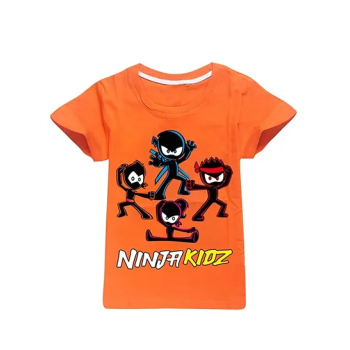 Ninja Kids Cartoon Unisex Summer Short Sleeve Orange T-Shirt Black Shorts Set