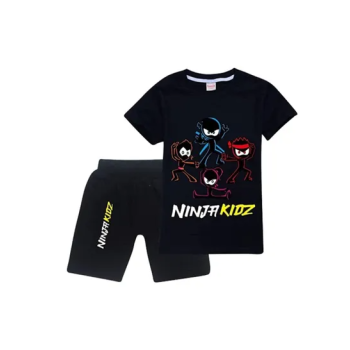 Ninja Kids Printed Unisex Black Top and Short Set