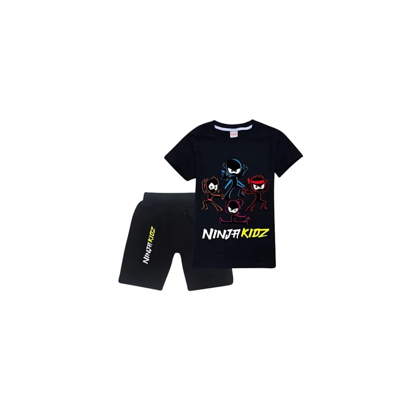 Ninja Kids Printed Unisex Black Top and Short Set