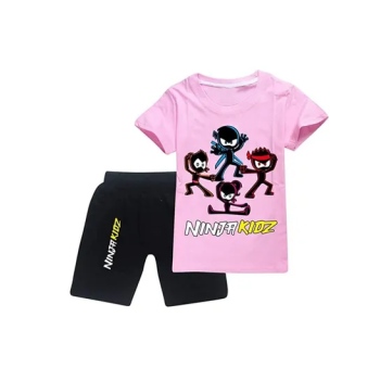 Ninja Kids Unisex Summer Kids Cartoon Short And Sleeve T-Shirt Pink