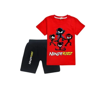 Ninja Kids Unisex Summer Kids Cartoon Short and Sleeve with Red T-Shirt
