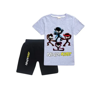 Ninja Kids Unisex Summer Kids Cartoon Short Sleeve Grey T-Shirt