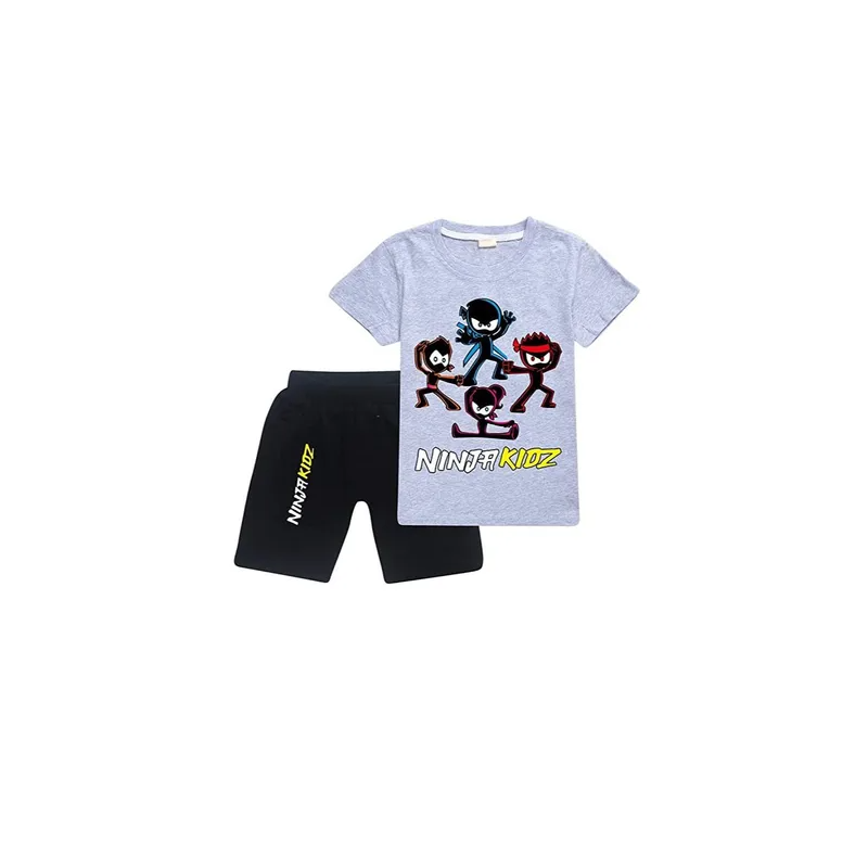 Ninja Kids Unisex Summer Kids Cartoon Short Sleeve Grey T-Shirt