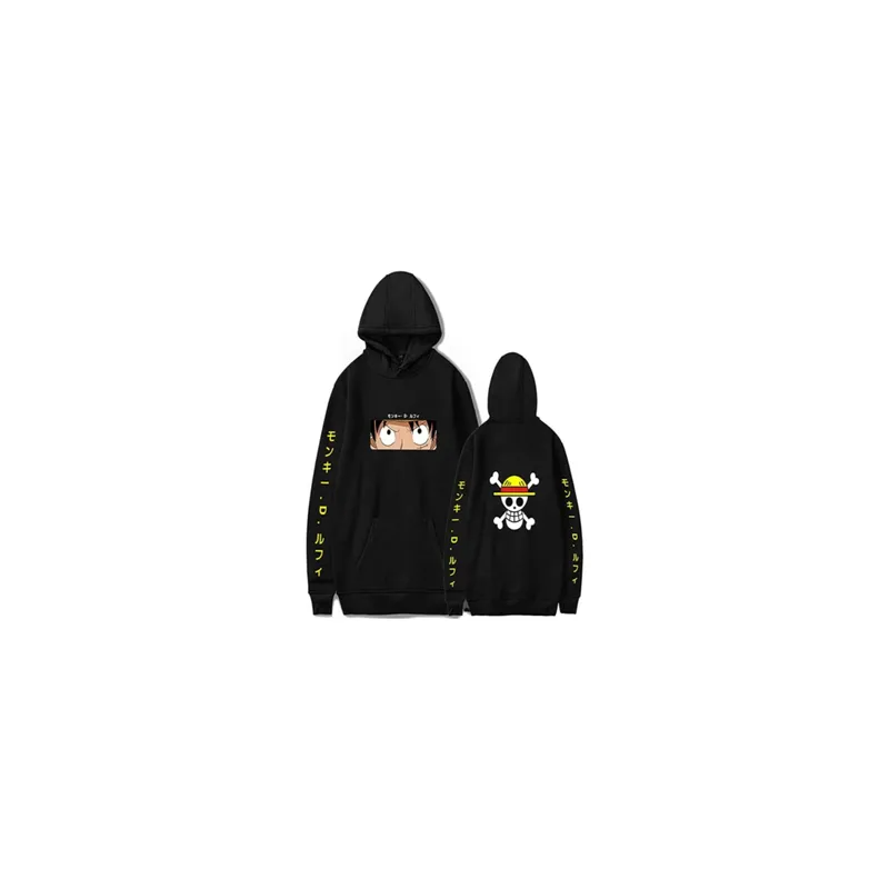 One Piece Luffy Anime Character Hoodie Black