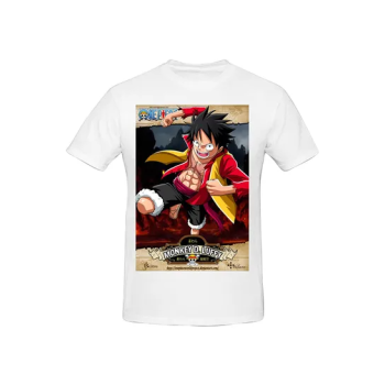 One Piece Monkey D Luffy Printed Cotton Short Sleeve T-Shirt White