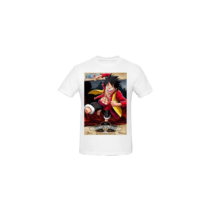 One Piece Monkey D Luffy Printed Cotton Short Sleeve T-Shirt White