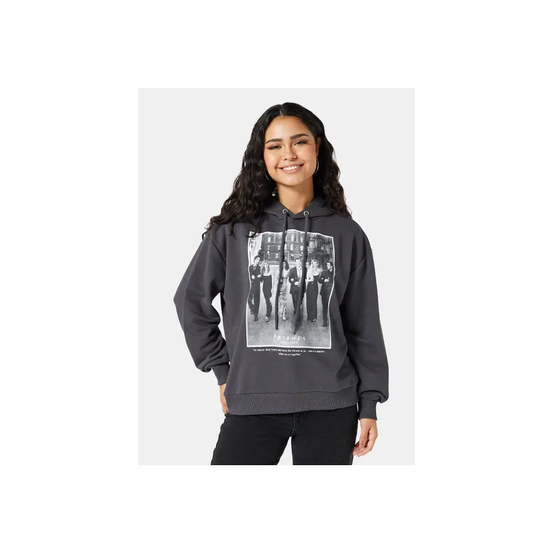 Oversized FRIENDS Printed Hoodie Gray