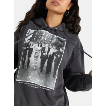 Oversized FRIENDS Printed Hoodie Gray
