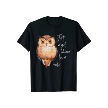 Owl Printed Round Neck Black T-Shirt