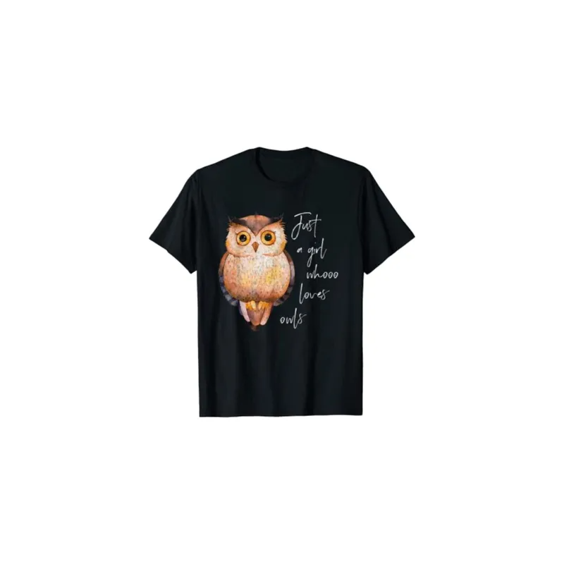 Owl Printed Round Neck Black T-Shirt