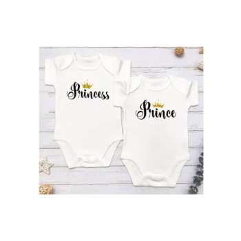 Pack of 2 Prince And Princess Printed Twins Rompers