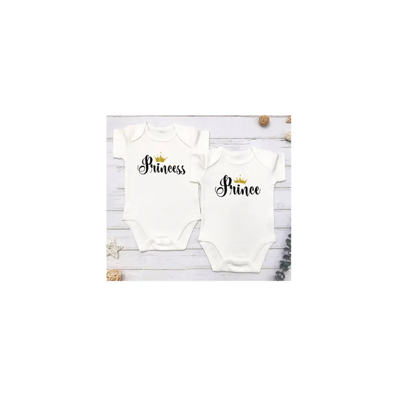 Pack of 2 Prince And Princess Printed Twins Rompers