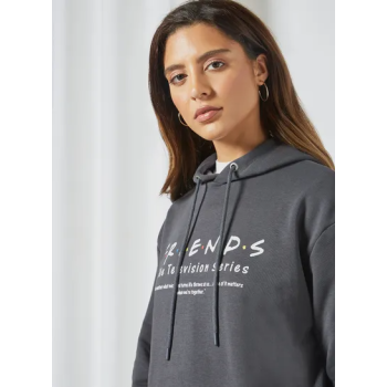 Oversized FRIENDS Printed Hoodie Grey