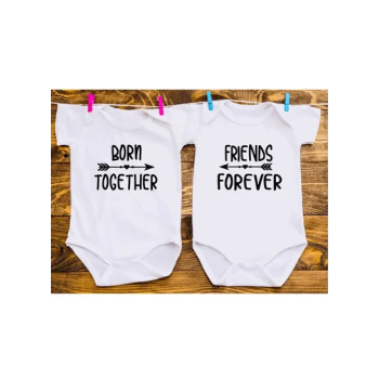 Pack Of 2 Born Together Friends Forever Printed Unisex Twins Baby Romper