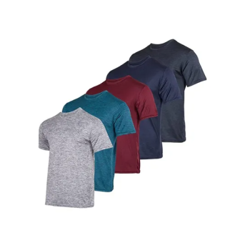 Pack of 5: Men's Dry- Fit Moisture Wicking Active Athletics Performace Crew T-shirts --