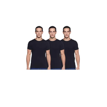 Pack of Three Black Plain Round Neck T-Shirt - Cotton T-shirt for Men