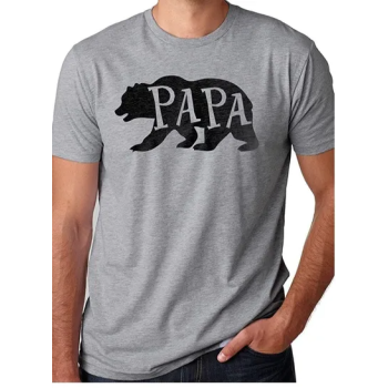 Papa Bear Printed Round Neck Short Sleeve Grey T-shirt
