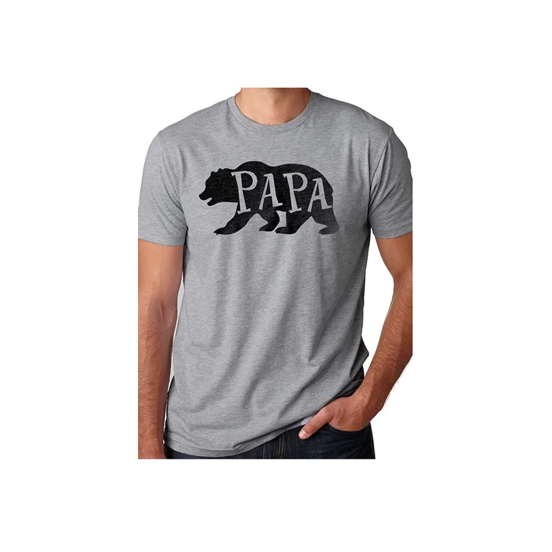 Papa Bear Printed Round Neck Short Sleeve Grey T-shirt
