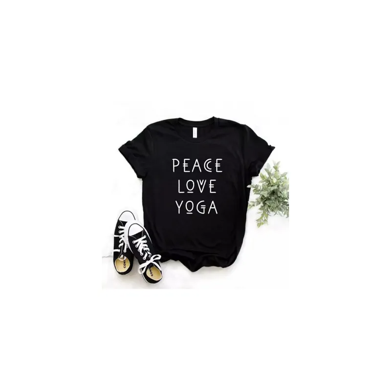 Peace Love Yoga Printed Tee Adult Unisex T-shirt Black