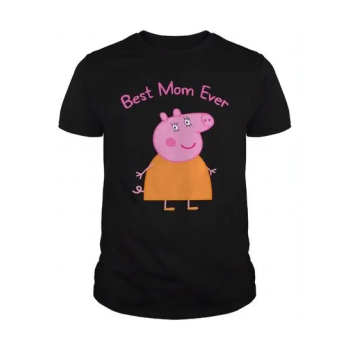 Peppa Cartoon Best Mom Ever Printed Black T-shirt