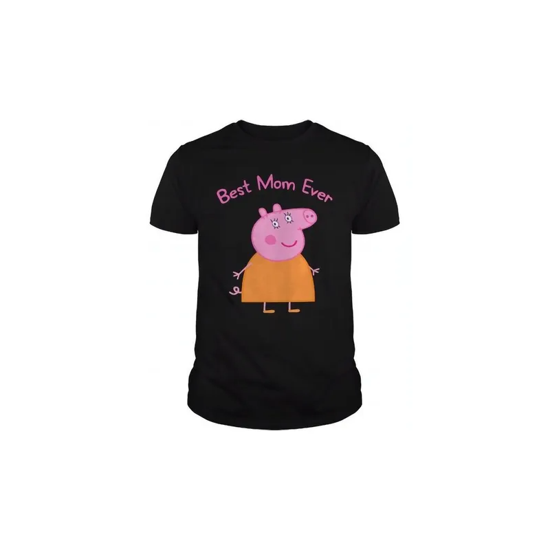 Peppa Cartoon Best Mom Ever Printed Black T-shirt
