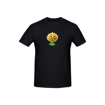 Plants Vs Zombies Sunflower Printed Cotton Short Sleeves T-Shirt Black