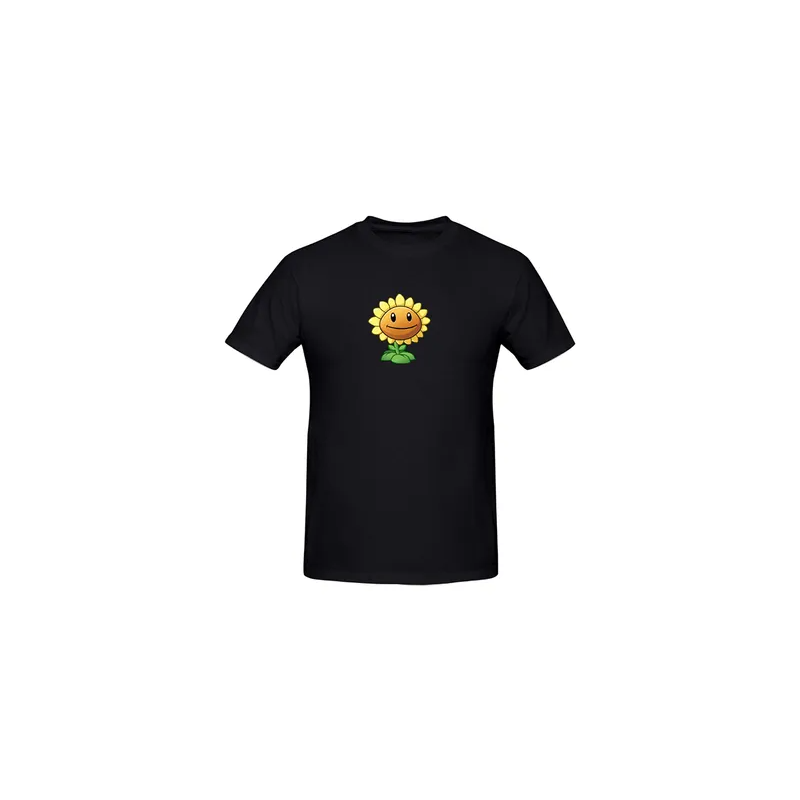 Plants Vs Zombies Sunflower Printed Cotton Short Sleeves T-Shirt Black