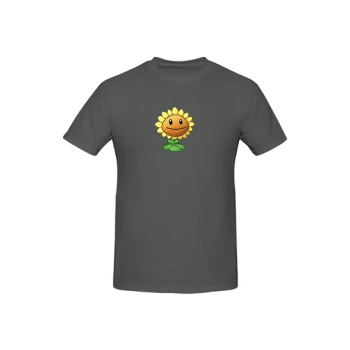 Plants Vs Zombies Sunflower Printed Cotton Short Sleeves T-Shirt Grey