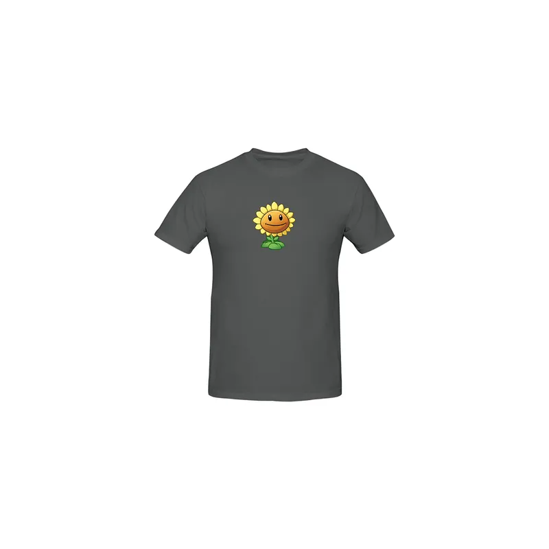 Plants Vs Zombies Sunflower Printed Cotton Short Sleeves T-Shirt Grey