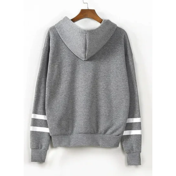 Hooded Neck Long Sleeves Contrast Stripes Hoodie Grey