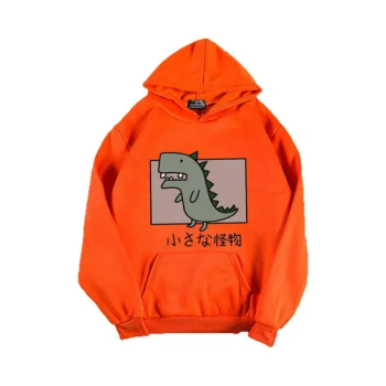 Hoodie Sweatshirt Cartoon Dinosaur Printing Loose Spring Autumn Student Pullover Tops Orange