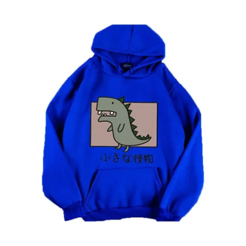 Hoodie Sweatshirt Cartoon Dinosaur Printing Loose Spring Autumn Student Pullover Tops Blue