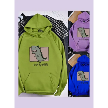 Hoodie Sweatshirt Cartoon Dinosaur Printing Loose Spring Autumn Student Pullover Tops Blue