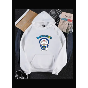 Hoodie Sweatshirt Doraemon Cartoon Loose Thicken Autumn Winter Pullover Tops White