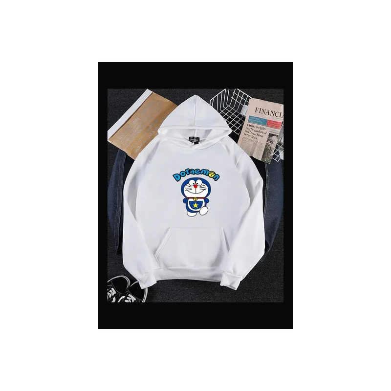 Hoodie Sweatshirt Doraemon Cartoon Loose Thicken Autumn Winter Pullover Tops White