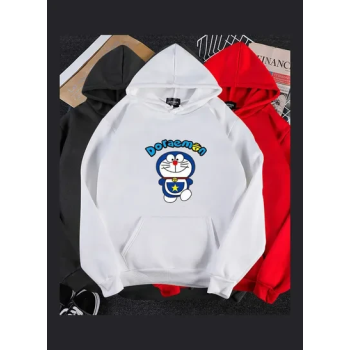 Hoodie Sweatshirt Doraemon Cartoon Loose Thicken Autumn Winter Pullover Tops White