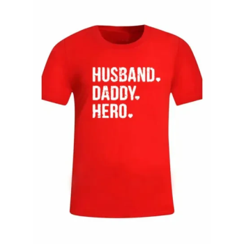 Husband Daddy Hero Printed T-Shirt Red/White